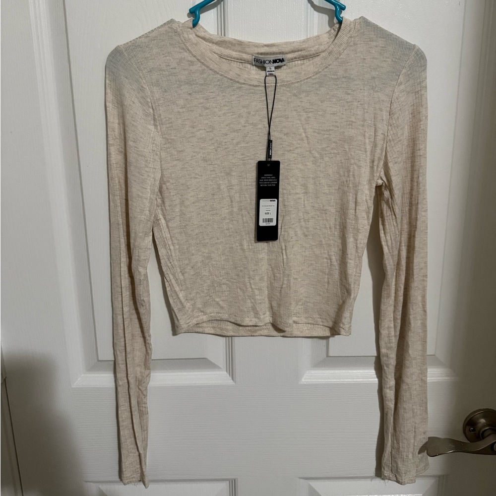 Fashion Nova Cream Long Sleeve Top